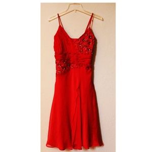 Red Satin Embroidered Dress